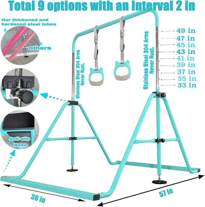 PreGymnastic Updated Folding Gymnastics Bar with Rings 3-10, Gymnastic