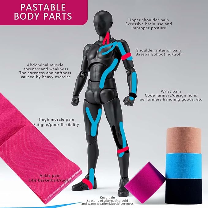 OBTANIM Waterproof Kinesiology Tape 4 Rolls Precut Strips Elastic Athletic Tape Muscle Pain Relief Sports Tape for Knee Fitness Running Tennis Swimming (Mixed Color)