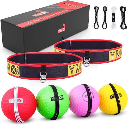 Ultimate Reflex Ball Set - 4 React Reflex Ball Plus 2 Adjustable Headband, Great for Reflex, Timing, Accuracy, Focus and Hand Eye Coordination Training for Boxing, MMA and Krav Mega