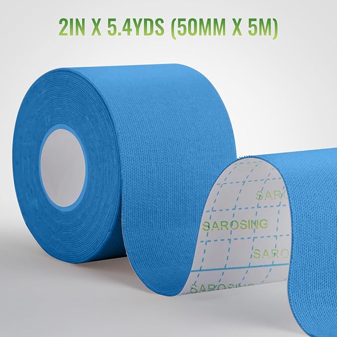Elastic Kinesiology Tape for Knees, Shoulders, Back & More – Waterproof Sports Tape for Joint Support & Muscle Recovery, Breathable Kinesio Tape for Athletes | 2" x 16 ft (Blue)