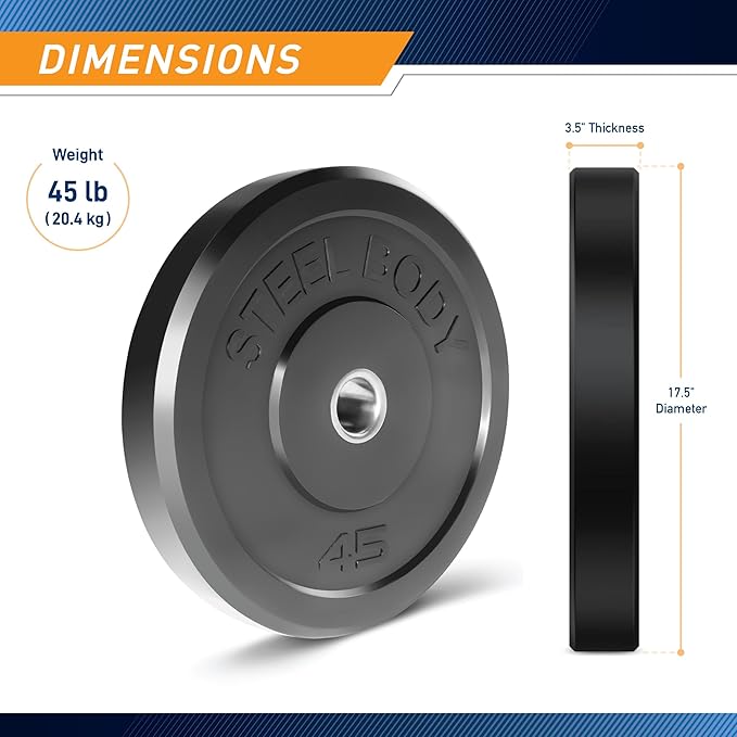 Steelbody Olympic Rubber Bumper Weight Plate - 10 lb. / 25 lb. / 35 lb. / 45 lb. Workout Weights