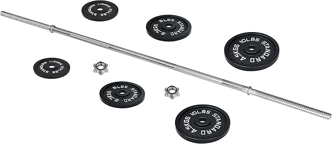 Signature Fitness Cast Iron Standard Weight Plates Including 5FT Standard 45-Pound Set (35 Pounds 10 Pounds