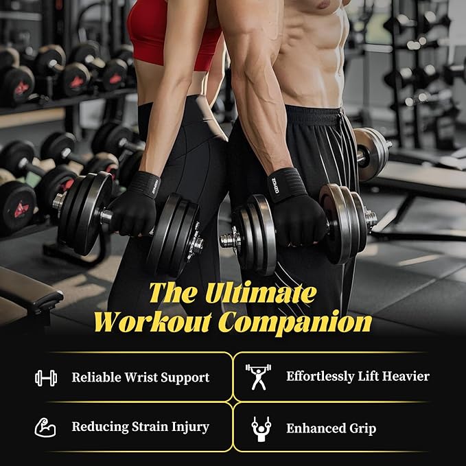Weight Lifting Gloves with Wrist Support, Gym Workout Gloves for Men Women, Full Palm 6mm Padded & Grip, Exercise Wrist Wraps for Weightlifting, Fitness, Strength Training