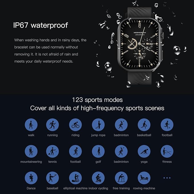 Fitness Tracker Blood Pressure Watch Heart Rate Monitor Pedometer Step Counter Bluetooth Call(Make/Answer Call) Blood Oxygen Sleep Tracker Sport Watch Women Men Smartwatch for Android iOS Phones