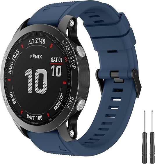 Meliya Silicone Sport Bands for Fenix 7/7 Pro/6/6 Pro/5/5 Plus, 22mm Quick Fit Strap for Forerunner 965/955/945/935/745/Approach S70 47mm/S62/S60/Epix 2/2 Pro 47mm Smartwatch (Navy Blue)