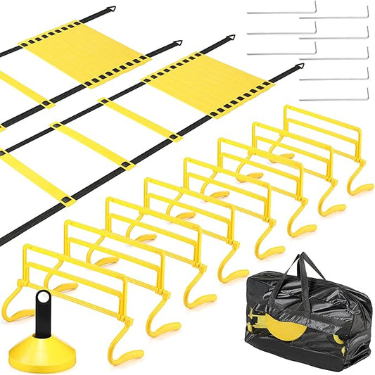 Wettarn 43 Pcs Agility Ladder Speed Training Equipment 2 Pcs 12 Rung 20 ft 8 Agility 8 Ground 24 Disc