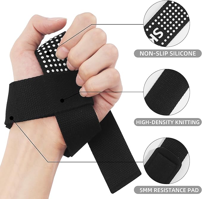 SKDK Cotton Hard Pull Wrist Lifting Straps Grips Band-Deadlift Straps with Neoprene Cushioned Wrist Padded and Anti-Skid Silicone - for Weightlifting, Bodybuilding, Xfit, Strength Training