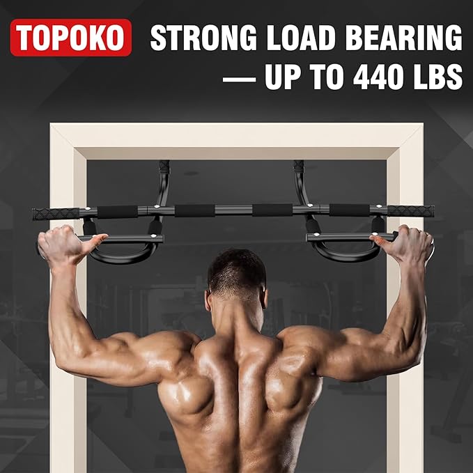 TOPOKO Upgrade Pull Up Bar for Doorway - Max Capacity 440 lbs, Portable Upper Body Workout Bar for Strength Training