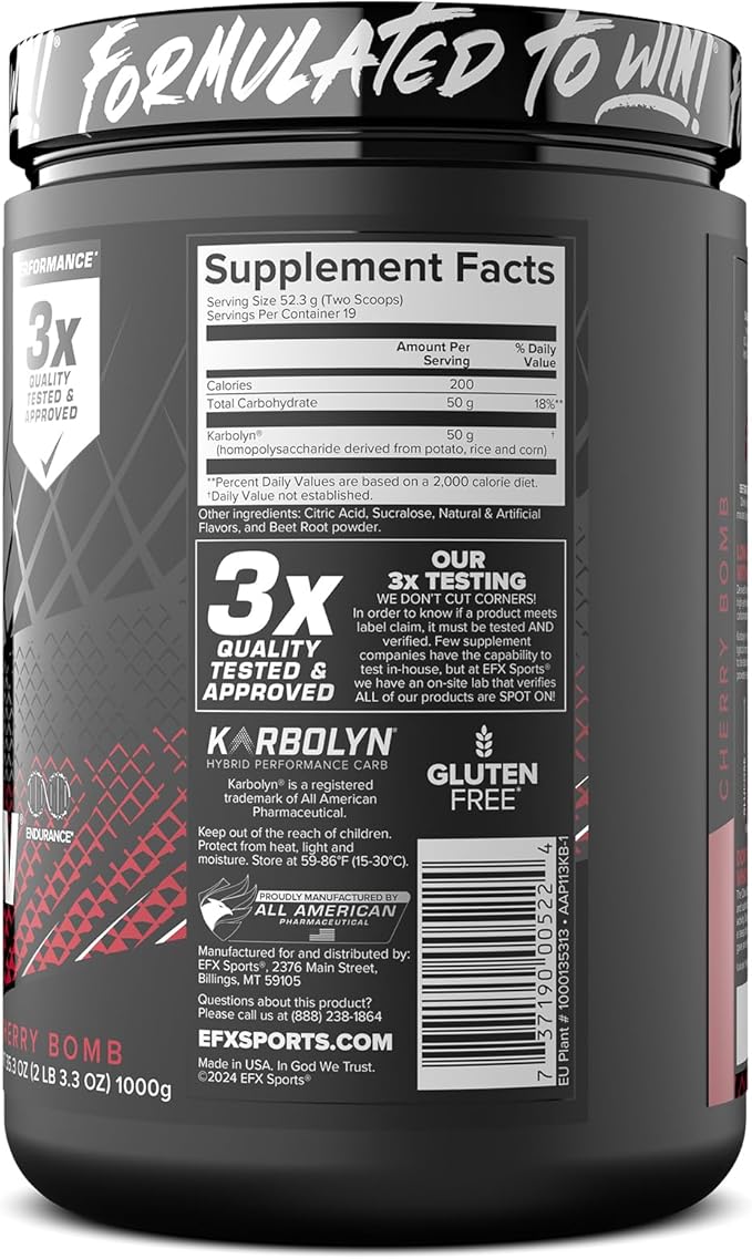EFX Sports Karbolyn Fuel | Fast-Absorbing Carbohydrate Powder | Carb Load, Sustained Energy, Quick Recovery | Stimulant Free | 19 Servings (Cherry Bomb)