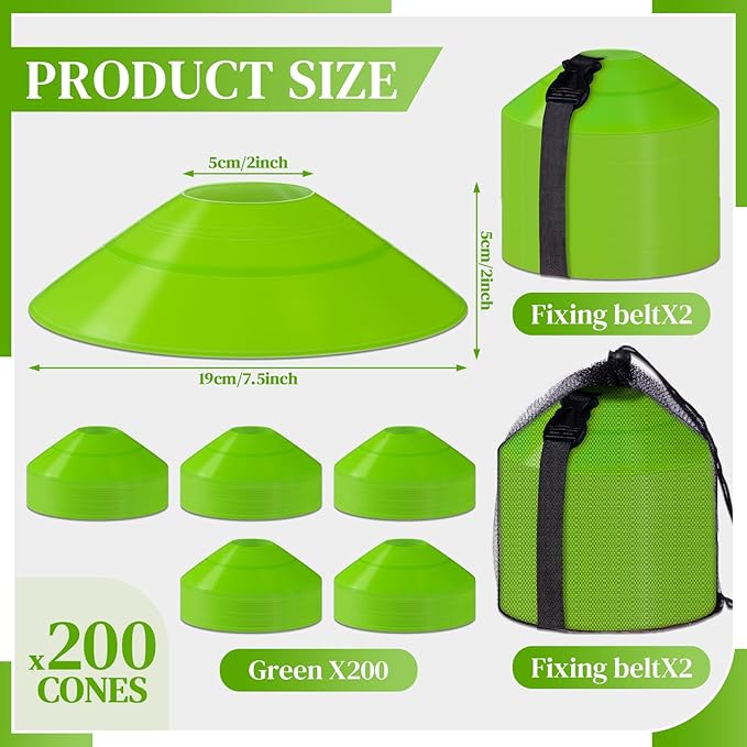 Sratte 200 Pcs Soccer Cones with Strap and