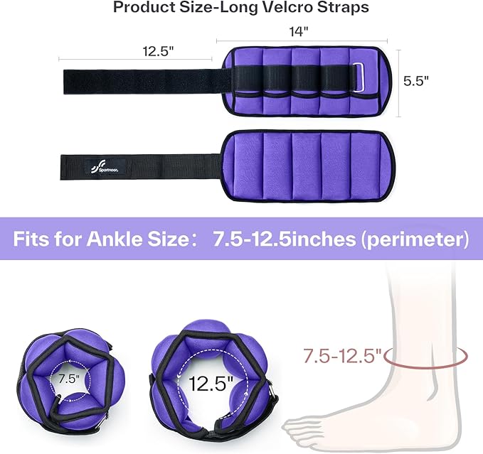 Sportneer Adjustable Ankle Weights 1 Pair 2 4 6 8 8 10 10 Lbs Jogging,1-5 lbs 1 Pair 2-10 lbs