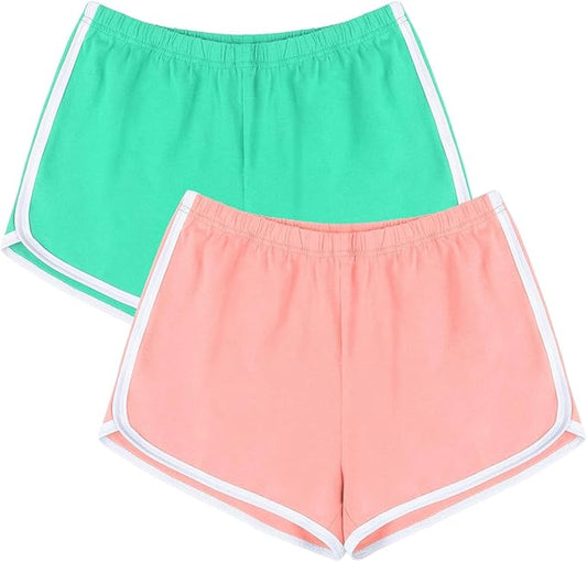 URATOT Women's Cotton Gym Yoga Summer Running Active Dance Elastic Shorts, Pack of 2