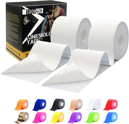 Kinesiology Tape Pro 2 Rolls, 2 Inch High Elasticity Sports Tape Therapeutic Pain Relief–Physio Tape for Muscle Recovery & Joint Support, Waterproof & Hypoallergenic & Breathable–White