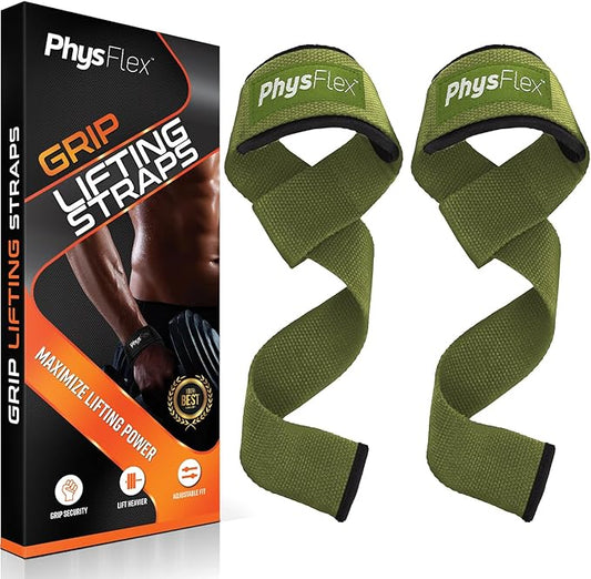 Grip Lifting Straps for Weightlifting and Strength Training, Premium Cotton and Padded Wrist Wraps, Gym Deadlift for Men & Women (Green, 1-Pair)