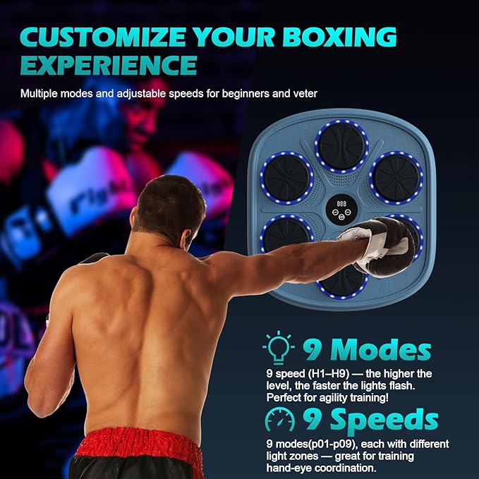 Smart Music Boxing Machine for Adults and Kids, Wall-Mounted Interactive Trainer with LED Display, 9 Modes & 9 Speeds, Perfect for Home Fitness and Stress Relief
