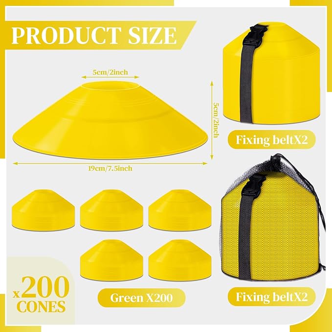 Sratte 200 Pcs Soccer Cones with Strap and