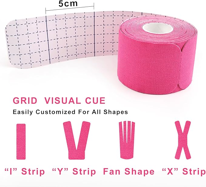MUEUSS Kinesiology Tape Elastic Cotton Athletic Tape Precut Strips,Waterproof Tape for Protects Muscles,Knees,Shoulders Plantar Fasciitis Pain Relief,Pregnancy Belly Tape (2rolls Pink&Beige)