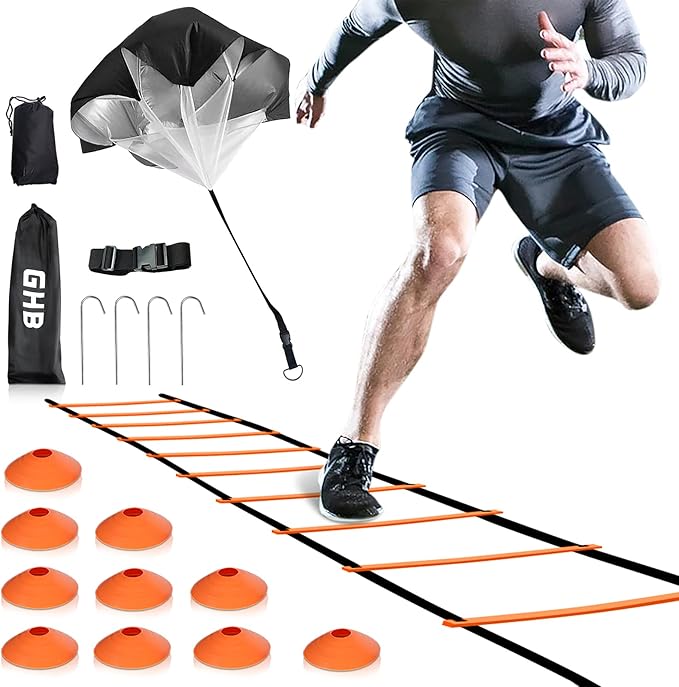 GHB Agility Ladder Speed Training Ladder Workout Ladder 6 or 10 Cones 12 Rung 20ft with