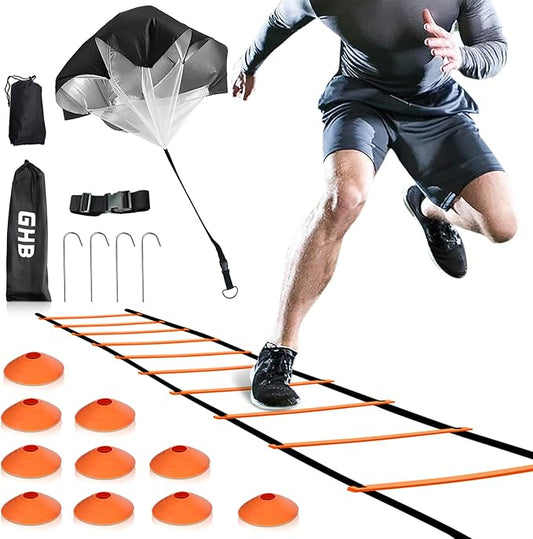 GHB Agility Ladder Speed Training Ladder Workout Ladder 6 or 10 Cones 12 Rung 20ft with