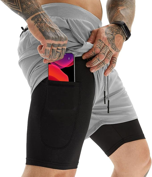 OEBLD Mens Athletic Shorts 2-in-1 Gym Workout Running 7'' Shorts with Towel Loop