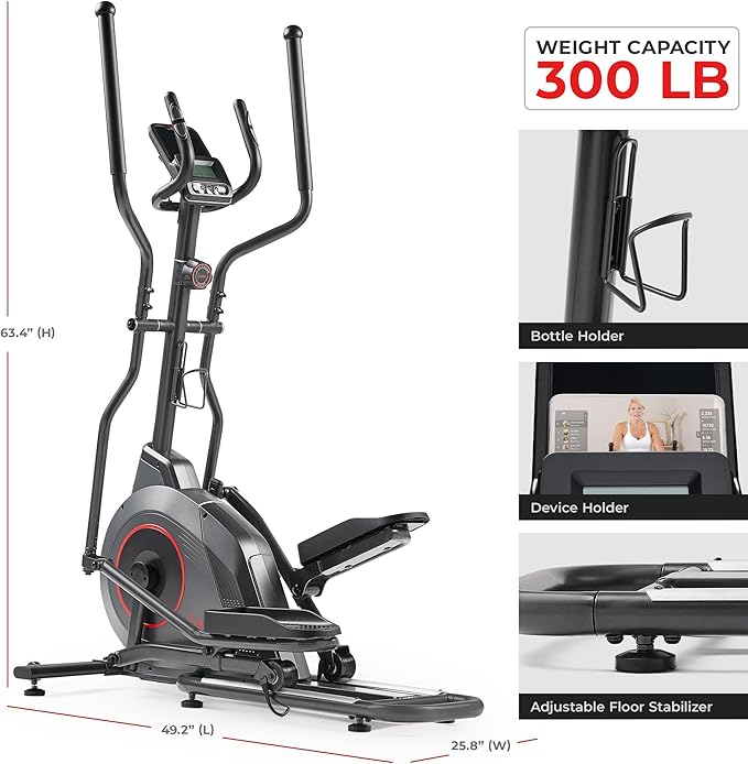 Sunny Health & Fitness 2-in-1 Smart Upright Elliptical Full-Body Exerciser w/Pulse Sensors, Home Cross-Training Cardio Workout Machine, Free SunnyFit App Bluetooth Link, Optional Long Stride Length