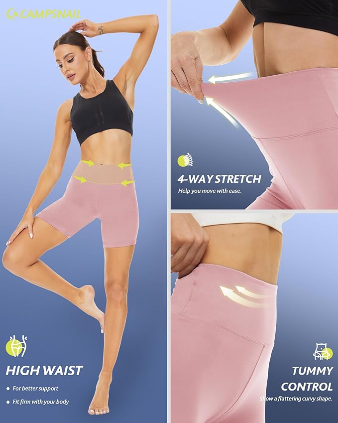 CAMPSNAIL Workout Biker Shorts Women - 3"/5"/8" High Waisted Tummy Control Spandex Booty Volleyball Shorts for Yoga Dance