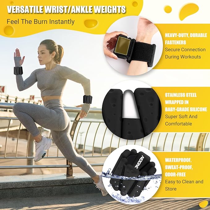 Wrist Ankle Weights Bangles 2lb for Women, Adjustable Silicone Pilates Weights Bracelet, Heavy Duty Fasteners Wearable Arm & Leg Weights for Yoga, Pilates, Barre, Walking and Gym (Set of 2)