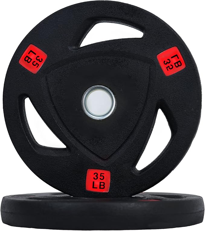 Signature Fitness Vinyl Coated Cast Iron Plate Weight Plate for Strength Training and Weightlifting, Standard or Olympic, Multiple Sizes