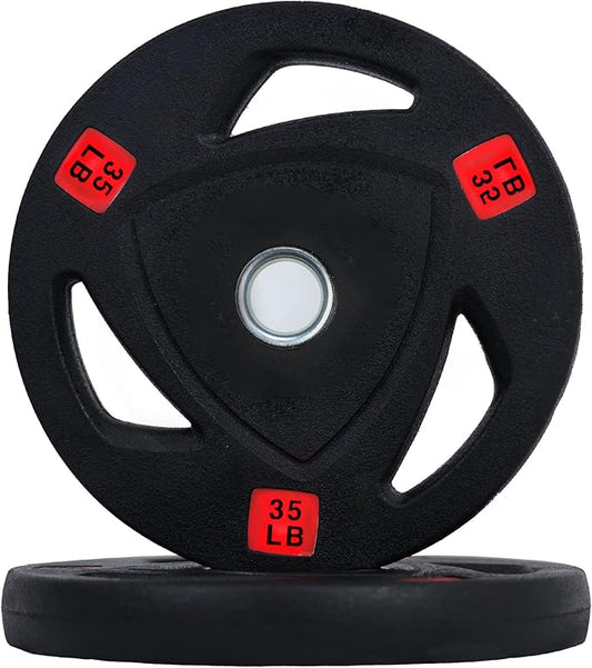 Signature Fitness Vinyl Coated Cast Iron Plate Weight Plate for Strength Training and Weightlifting, Standard or Olympic, Multiple Sizes