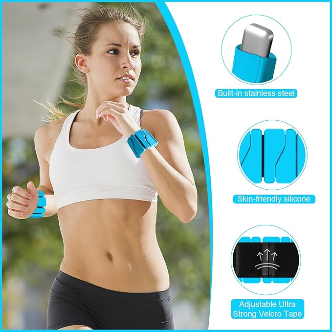 Wrist and Ankle Weights for Women Men, Wearable Strong Arm & Leg Weights Set of 2 (1Lb Each), Adjustable Ankle Weights for Home Gym, Yoga, Walking, Running, Dance, Pilates, Cardio, Aerobics
