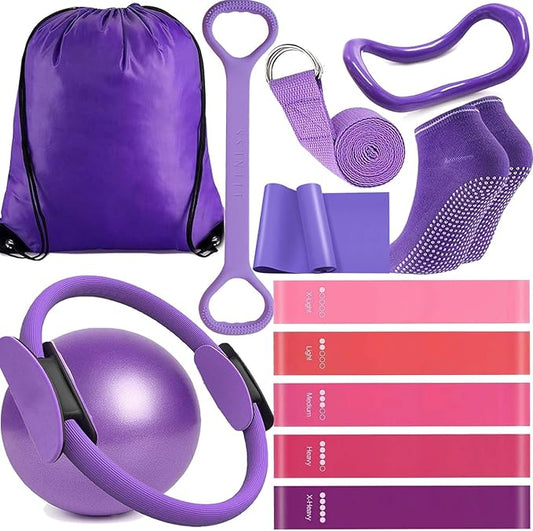 Pilates Ring and Ball Set with 8 Resistance 9 in