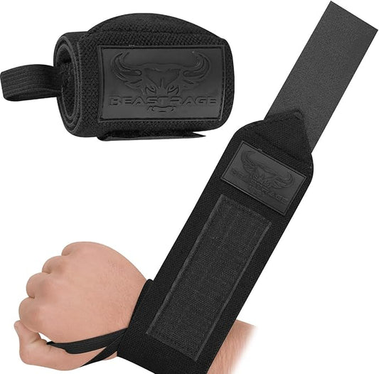 BEAST RAGE Wrist Wraps for Weightlifting - Adjustable Lifting Straps With Thumb Loop for Enhanced Gym Support, Powerlifting, Bodybuilding and Workout