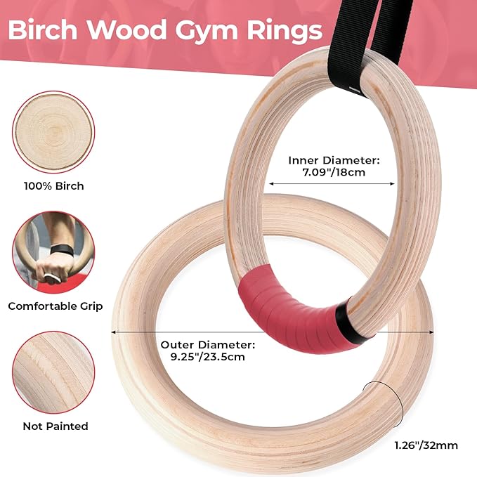 LIFERUN Gymnastics Rings 1100lbs with 16.7ft Long