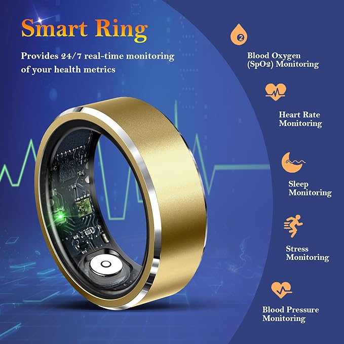 Smart Ring for Women Men-Wearable Fitness Tracker with Sleep Tracking Heart Rate Blood Oxygen Healthy Monitor Ring Activity Monitoring Steps Calories