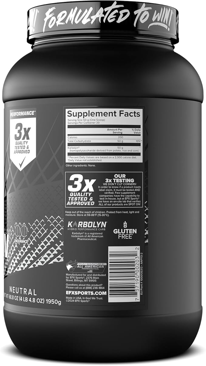 EFX Sports Karbolyn Fuel | Fast-Absorbing Carbohydrate Powder | Carb Load, Sustained Energy, Quick Recovery | Stimulant Free | 39 Servings (Neutral)