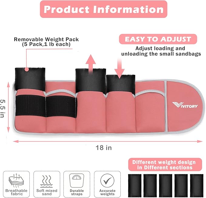 Vivitory Adjustable Ankle Weights for Women & Men 2 to 10 Lbs,