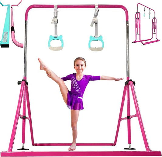 PreGymnastic Updated Folding Gymnastics Bar with Rings 3-10, Gymnastic
