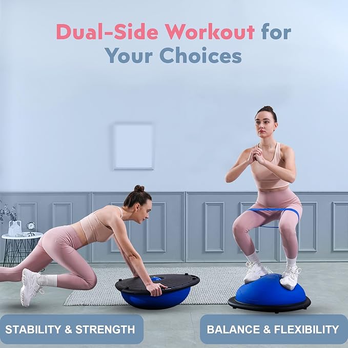 Half Balance Ball Trainer, Inflatable Half Exercise Ball Balance Trainer with Pilates Ball & Resistance Bands, Non-Slip Half Yoga Ball for Home Gym Full Body Workouts