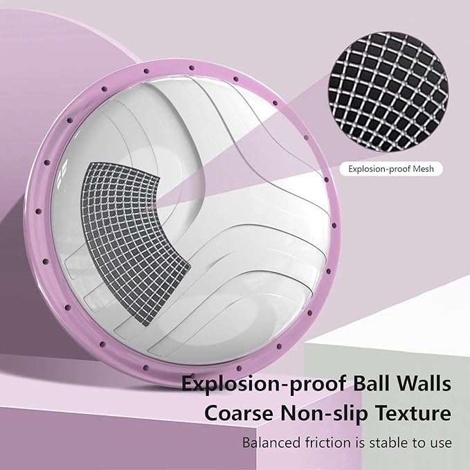 Half Balance Ball Trainer - Balance Ball Trainer with Resistance Bands and Foot Pump,Stability Ball for Exercise, Full-Body Workouts, Home Gym pink