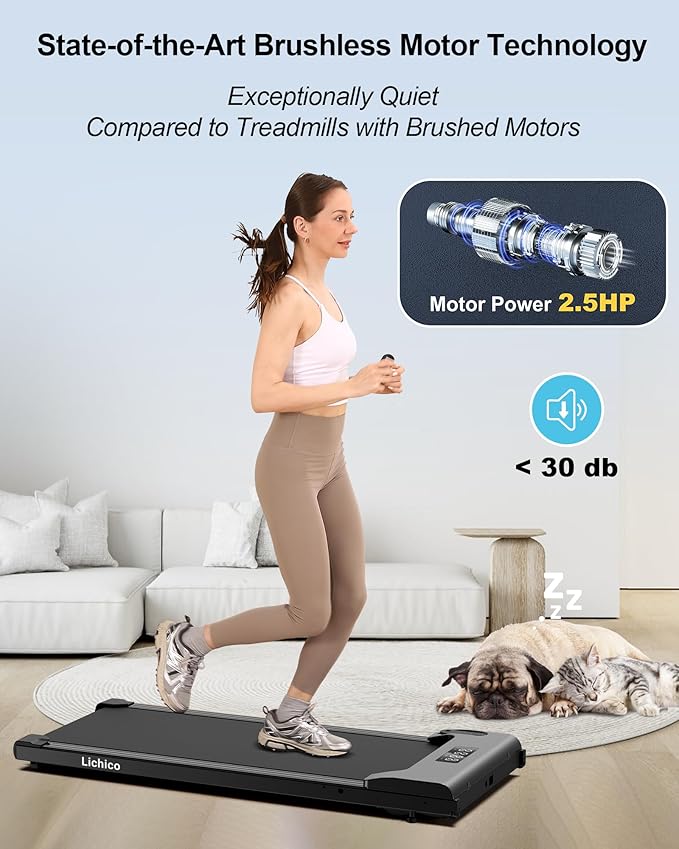 Walking Pad Under Desk Treadmill, Portable Small Treadmills for Home and Office, 2.5HP Super Quiet Brushless Motorized Walking Jogging Running Machine with Remote Control