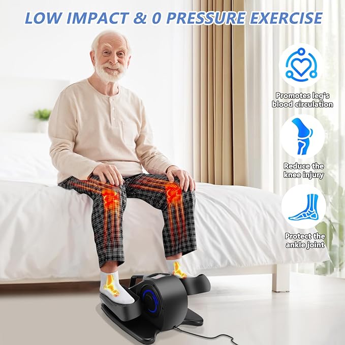 Under Desk Elliptical Machine, Adjustable Speeds Electric Trainer with Remote, Portable Seated Pedal Leg Exerciser for Teens Seniors and Adults