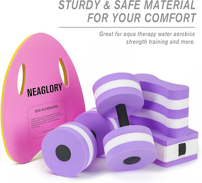 NEAGLORY 5-Piece Aquatic Exercise Set - Pool Fitness Equipment with Foam Water Dumbbell, Swim Kickboard, Pull Buoy, Aquatic Swim Belt