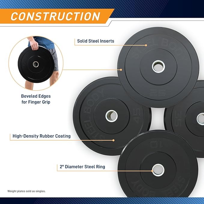Steelbody Olympic Rubber Bumper Weight Plate - 10 lb. / 25 lb. / 35 lb. / 45 lb. Workout Weights