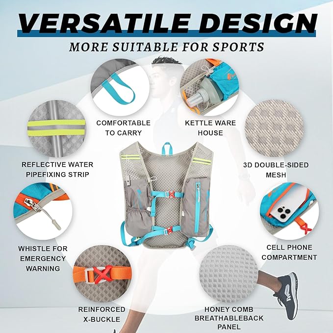 Running Hydration Vest Backpack, Lightweight Water Backpack with 2*2L Leakproof Hydration Bladder+2*Wrist Brace+1*Head Band, Hydration Backpack Running Vest for Hiking Biking Running for Women Men