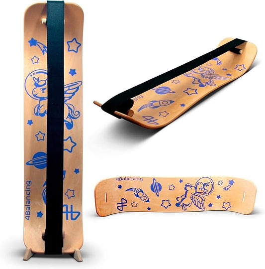 Balance Board for Kids - Slackline Wooden Wobble Board - Slackboard Balance Trainer for Coordination - Training for Skateboard, Snowboard, Football, Soccer, Baseball, Basketball