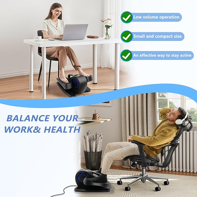 Under Desk Elliptical Machine, Adjustable Speeds Electric Trainer with Remote, Portable Seated Pedal Leg Exerciser for Teens Seniors and Adults