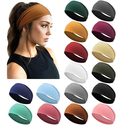 DRESHOW Yoga Running Headbands for Women Elastic Non-Slip Headbands Sports Workout Hair Bands 16 Pack