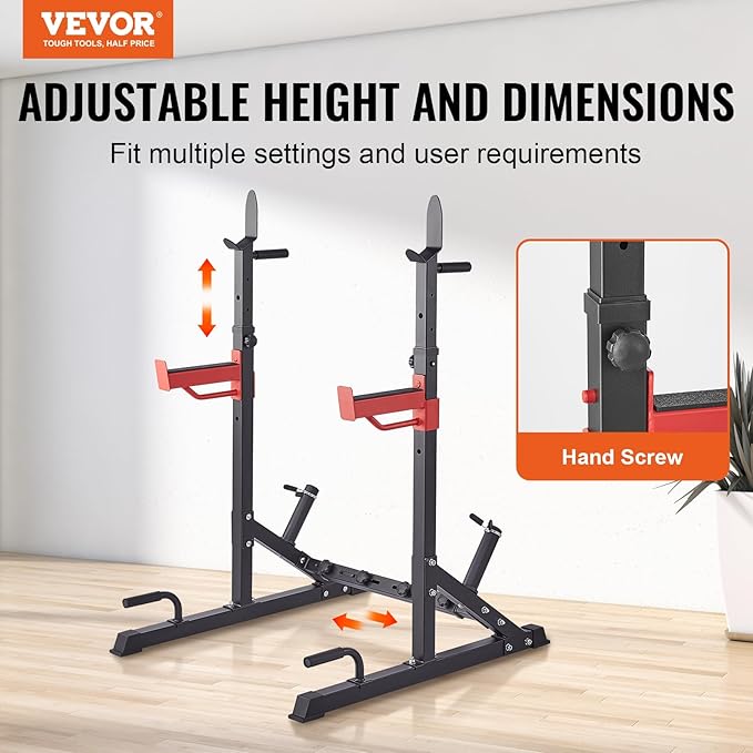 VEVOR Squat Stand - Multi-Functional Power Rack with Pull Up Bar, Hook, and Weight Plate Storage Attachment, Adjustable Power Rack Cage for Home Gym Equipment