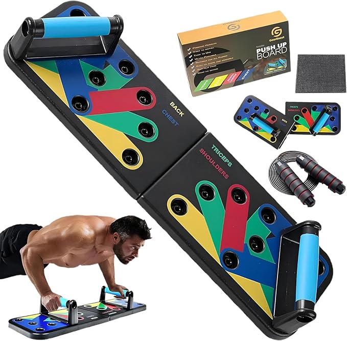 Push Up Board 9 in 1 with Adjustable Jump Rope | Push Up Board for Men & Women | Multi-functional Push Up Bar System | Perfect Pushup Board for Exercise | Strength Training Equipment | Skipping Rope