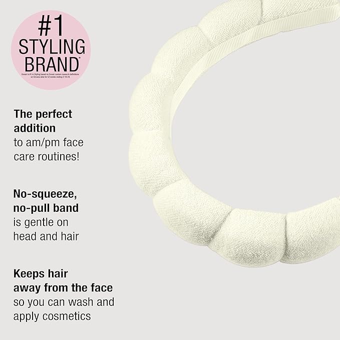 Conair Spa Headband for Washing Face - Makeup and GRWM Bubble Headband - Ivory